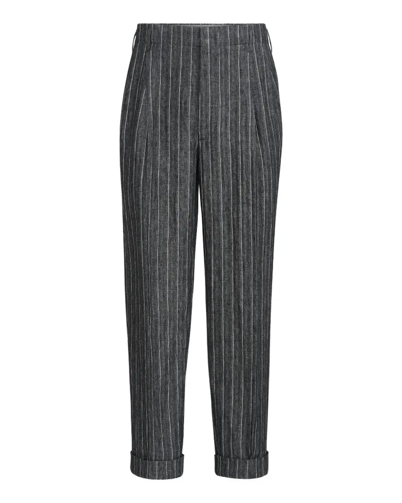 Brunello Cucinelli linen chalk stripe chevron trousers with double pleats - Grau Grau