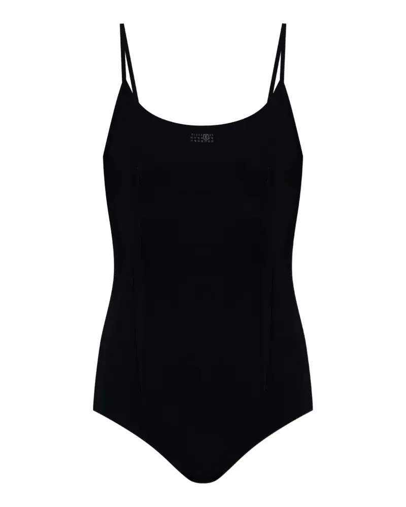 Maison Margiela scoop-neck logo-print swimsuit - Schwarz Schwarz