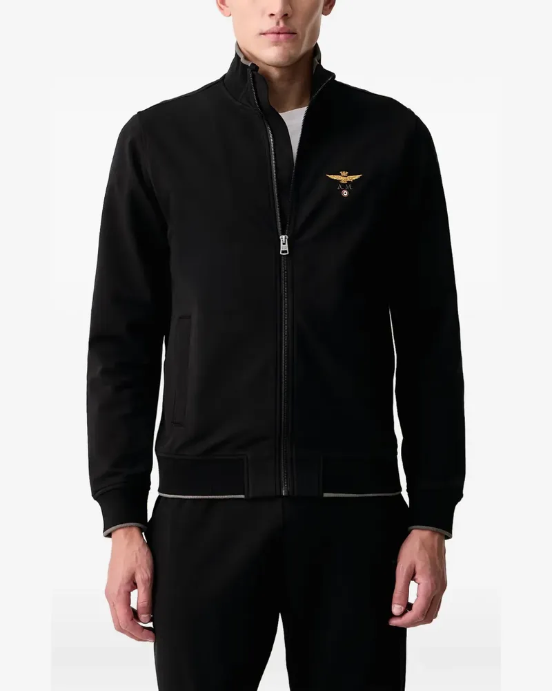 Aeronautica Militare embroidered zip-up sweater - Schwarz Schwarz