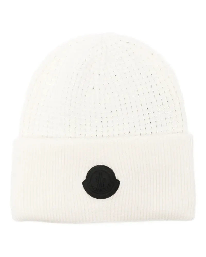 Moncler Beanie in Waffelstrick mit Logo-Patch - Weiß Weiß