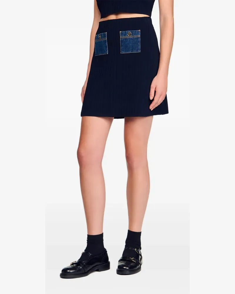Sandro Gerippter Minirock mit Jeanstasche - Blau Blau