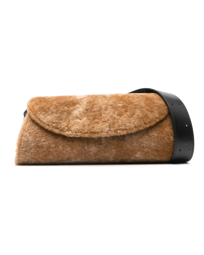 Jil Sander Kleine Cannolo Schultertasche aus Shearling - Braun Braun
