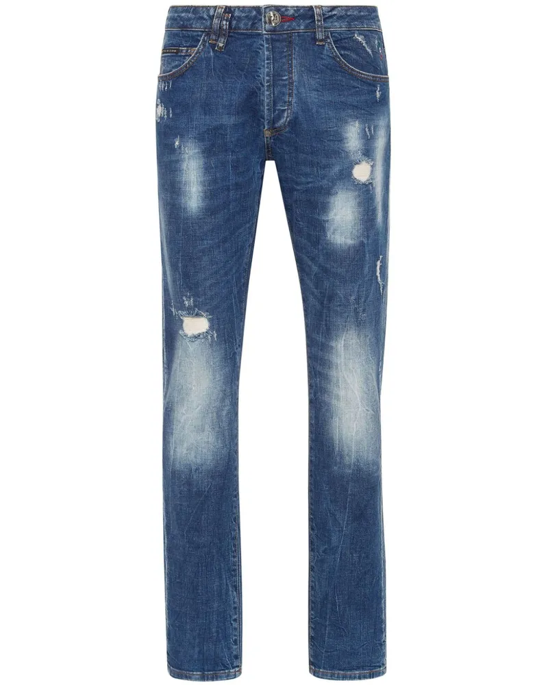 Philipp Plein Halbhohe Lion Circus Slim-Fit-Jeans - Blau Blau