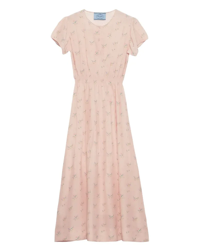Prada Pongé-Midikleid mit Blumen - Rosa Rosa
