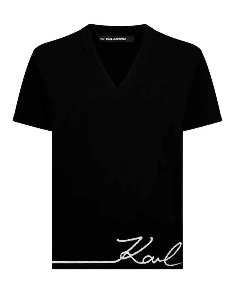 Karl Lagerfeld Signature T-Shirt mit V-Ausschnitt - Schwarz Schwarz