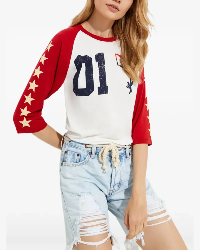 One Teaspoon Raglanärmel-T-Shirt mit Stern-Print - Weiß Weiß