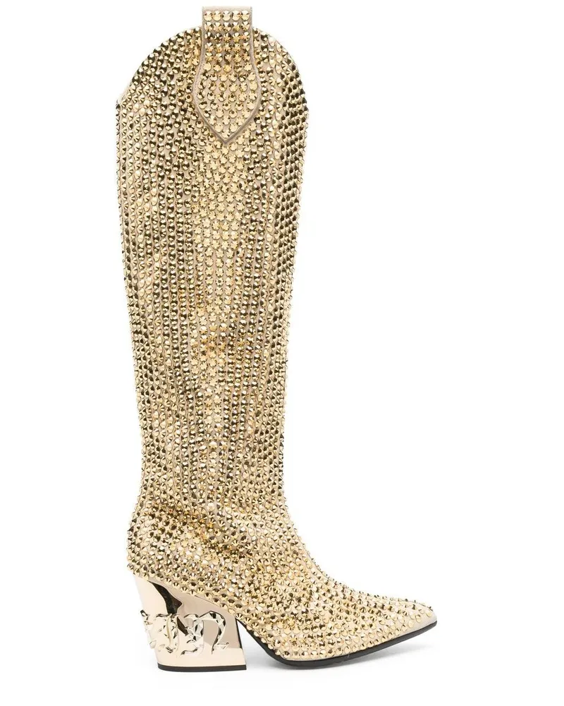 Philipp Plein Cowboystiefel mit Strass - Gold Gold