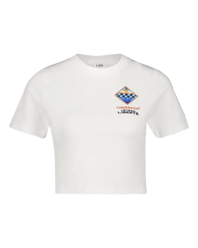 Casablanca Paris Kurzärmeliges Cropped-T-Shirt mit L'Été en Liberté-Print - Weiß Weiß