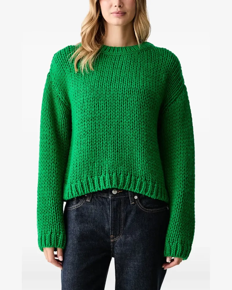 JOOP! Grob gestrickter Pullover mit geripptem Besatz - Grün Grün