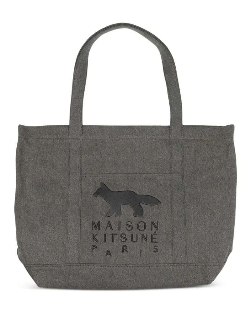 Kitsuné Large Profile Fox Tote Bag mit Logo-Print - Schwarz Schwarz