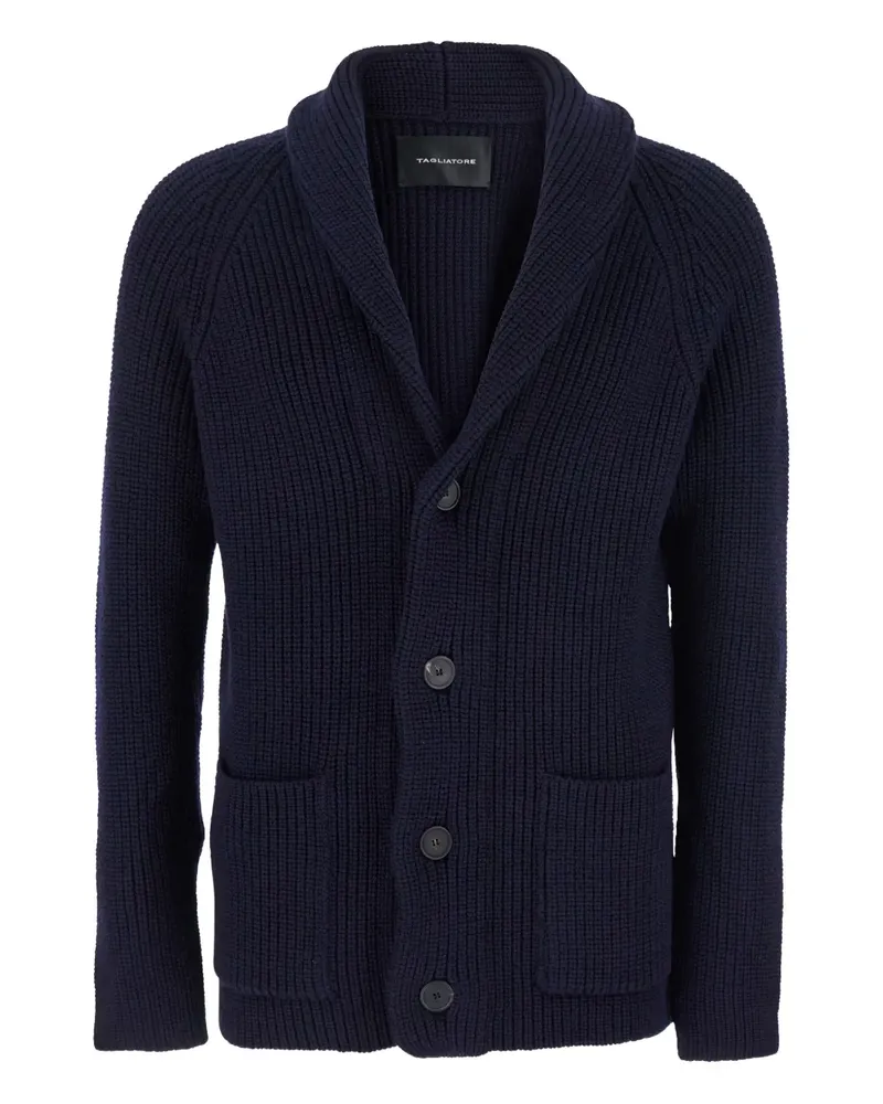 Tagliatore Gerippter Cardigan mit Schalkragen - Blau Blau