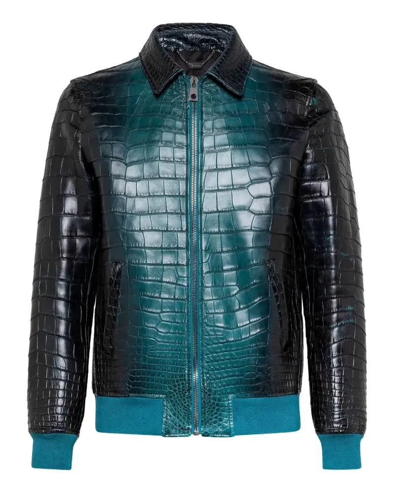Billionaire Bomberjacke in Kroko-Optik mit Hemdkragen - Blau Blau