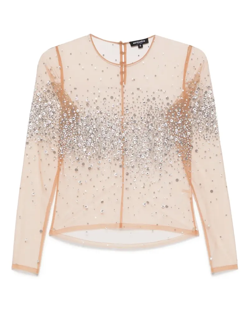 Retrofête T-Shirt mit Strassverzierung - Nude Nude