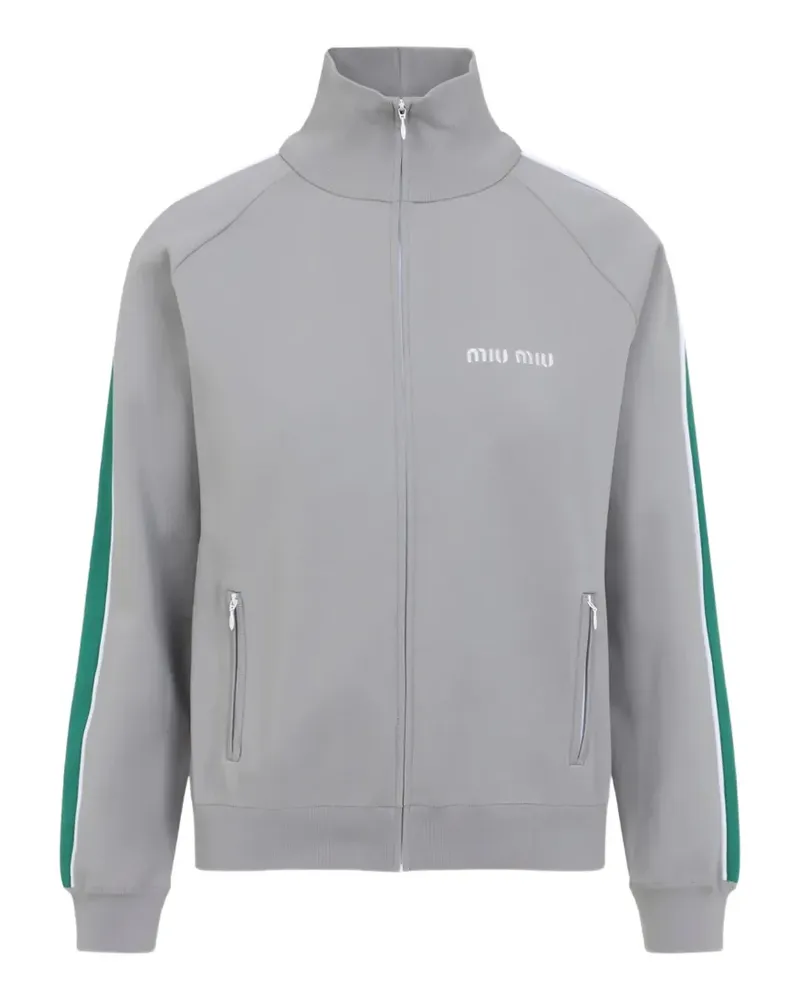 Miu Miu logo-print side-stripe zip-up sweater - Grau Grau