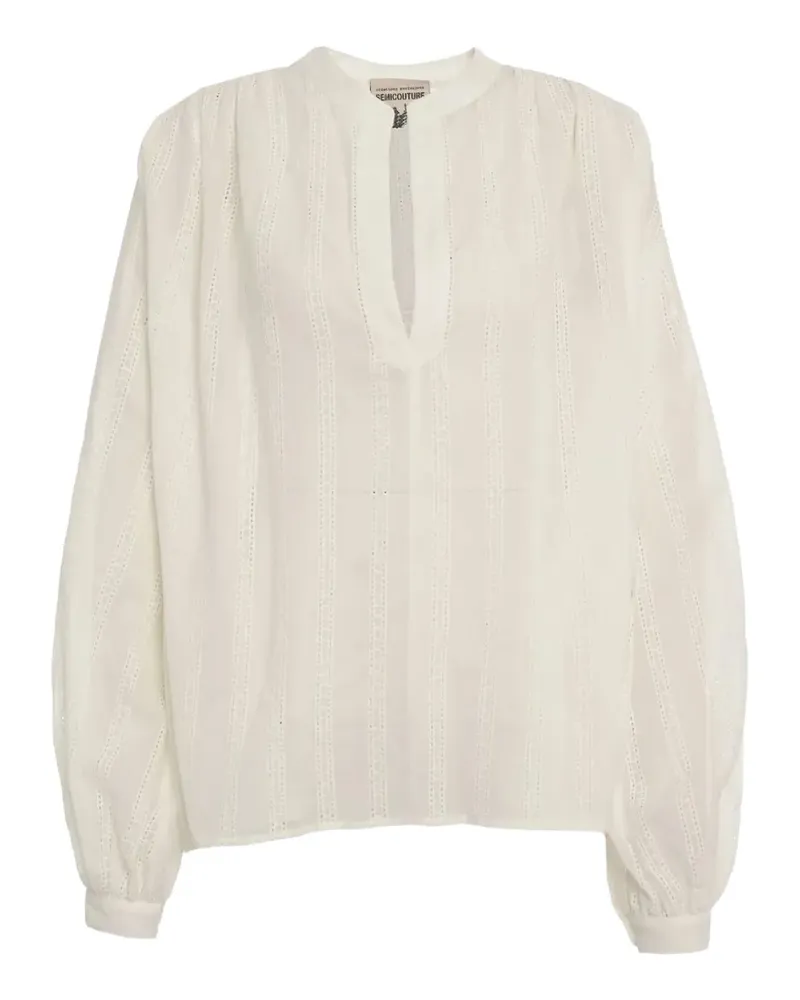 Semicouture Nahia Bluse mit Lochstickerei und Ballonärmeln - Nude Nude