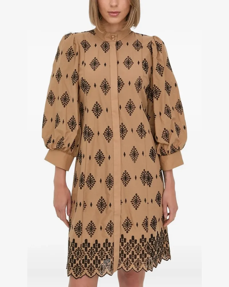 BRUUNS BAZAAR Besticktes Minikleid mit Puffärmeln - Nude Nude