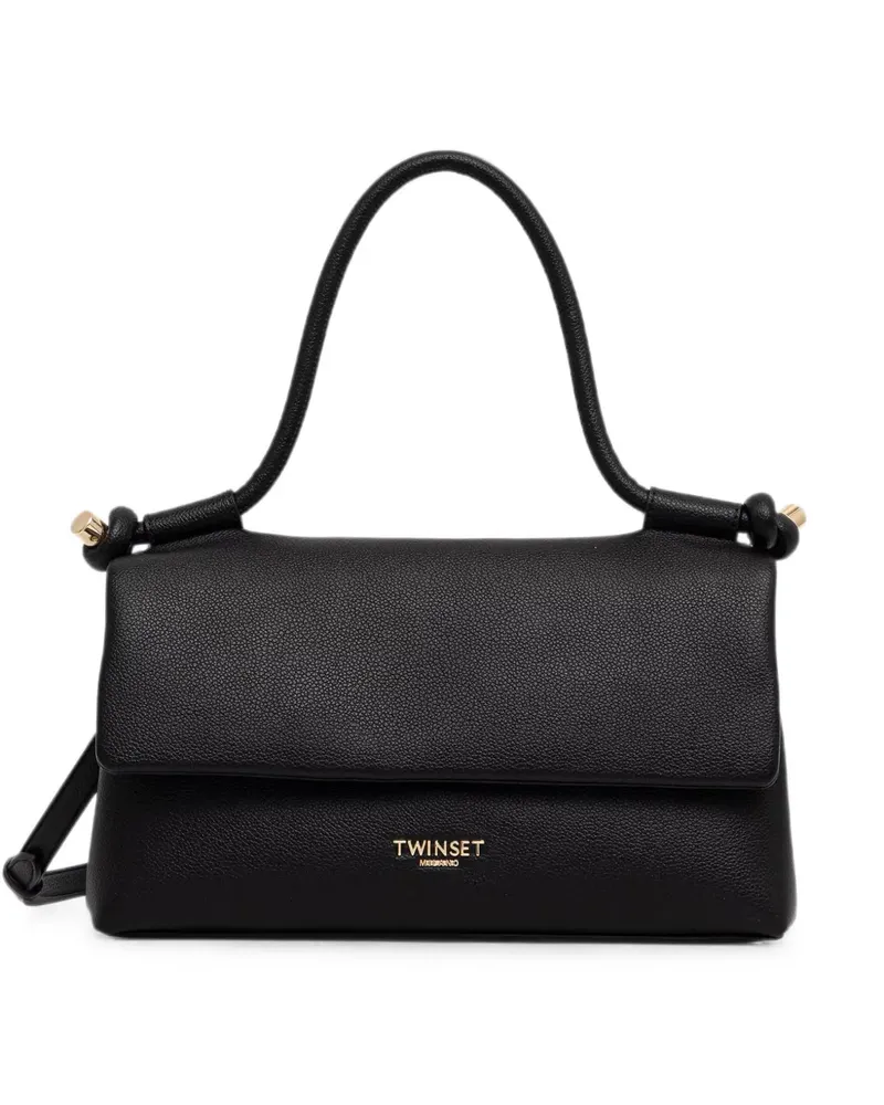 Twin-Set logo-plaque pebbled-effect shoulder bag - Schwarz Schwarz