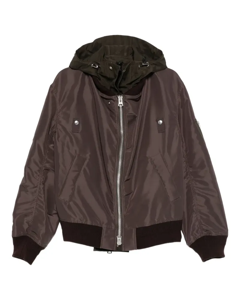 Sacai Kapuzen-Bomberjacke mit Reißverschluss - Braun Braun