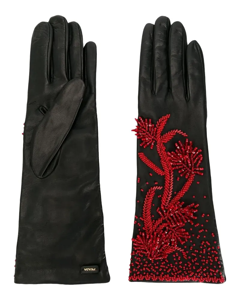 Prada floral appliqué gloves - Schwarz Schwarz