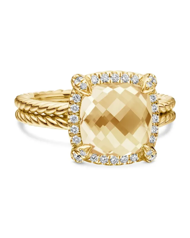 David Yurman 18kt Châtelaine Gelbgoldring mit Zitrin und Diamanten 9mm Gold