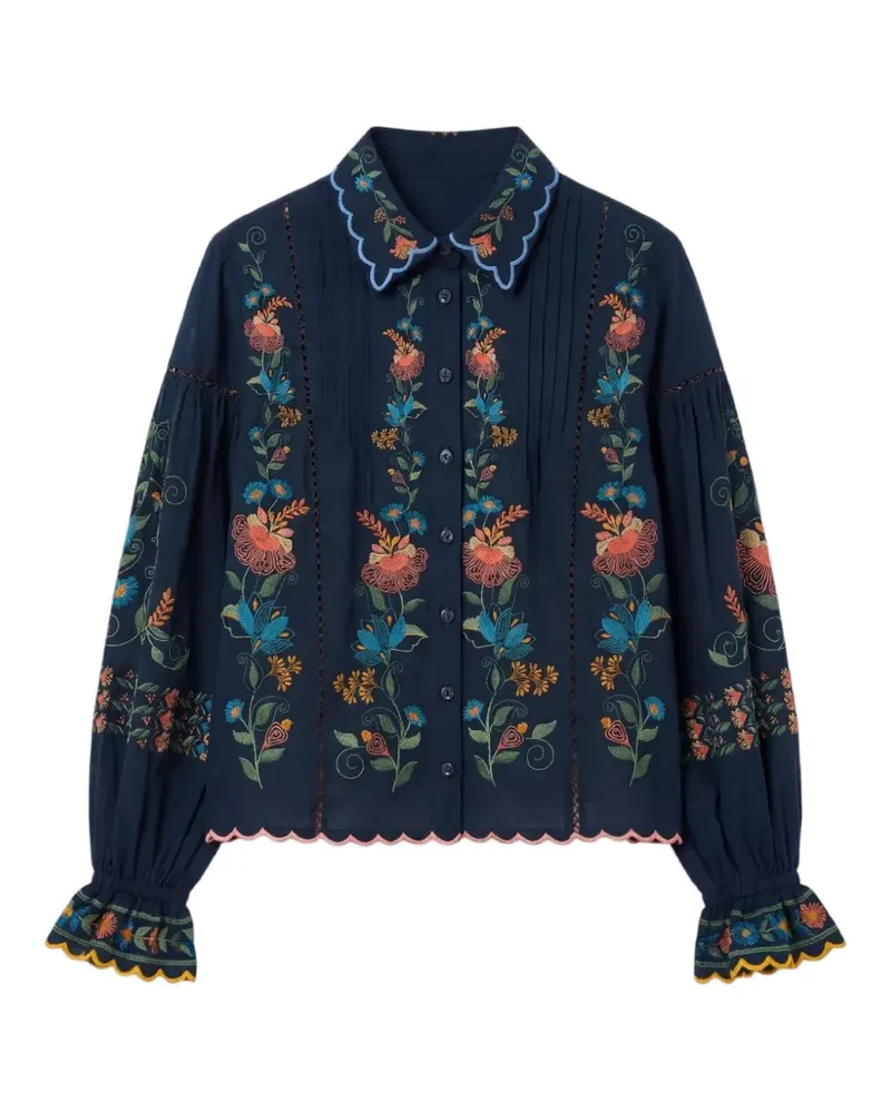 FARM Rio embroidered scalloped-edge shirt - Blau Blau