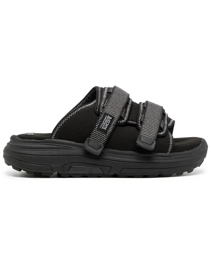 SUICOKE Moto Run Pantoletten mit Logo-Patch - Schwarz Schwarz