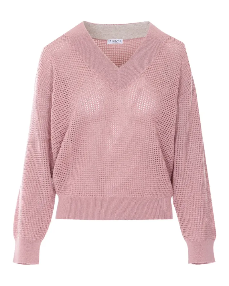 Brunello Cucinelli V-neck long-sleeved jumper - Rosa Rosa