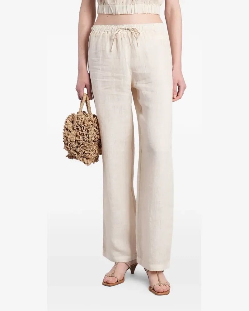 120% Lino Gerade Hose mit Kordelzug - Nude Nude
