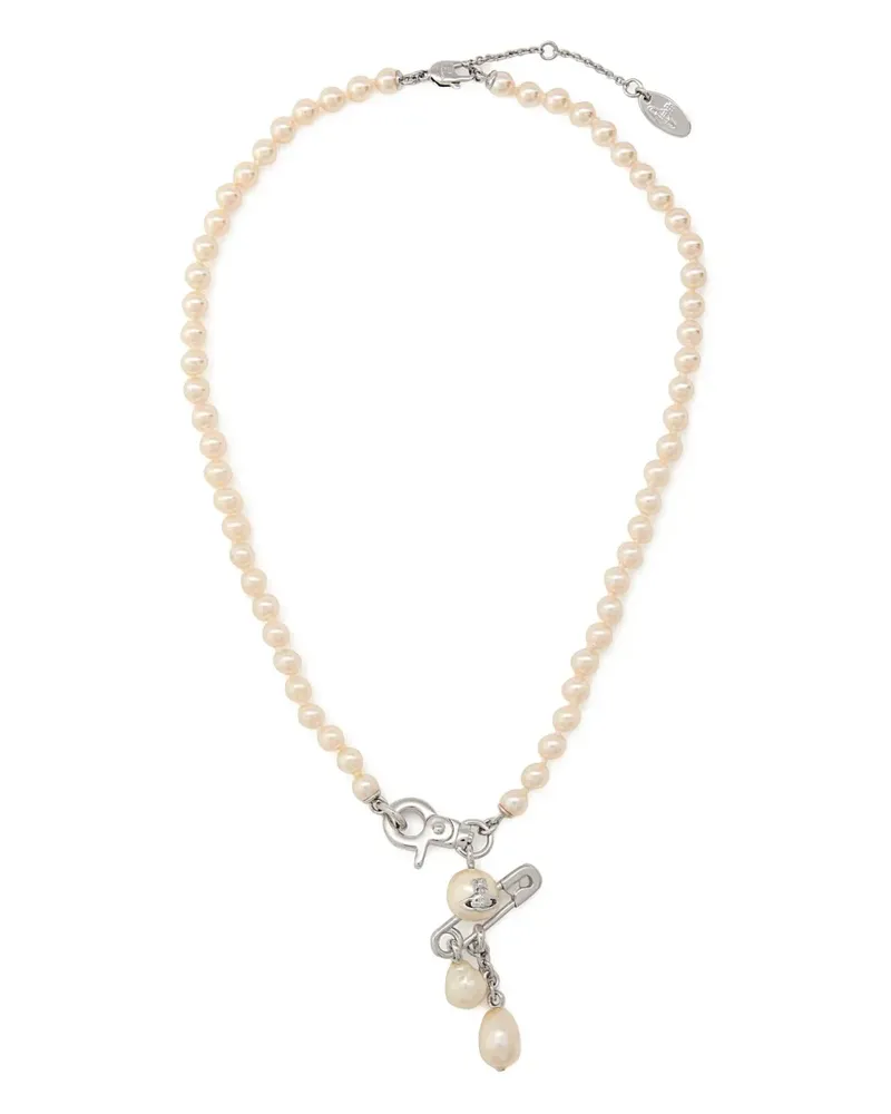 Vivienne Westwood Claude small pearl safety-pin necklace - Silber Silber