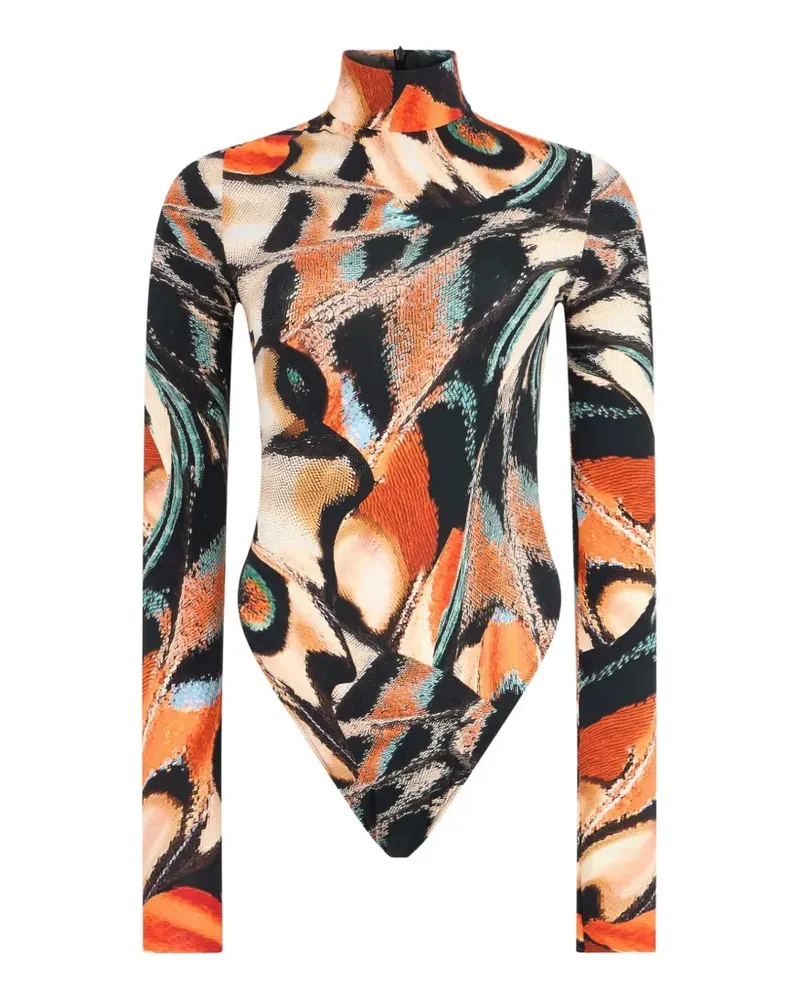Roberto Cavalli butterfly-print high-neck bodysuit - Orange Orange