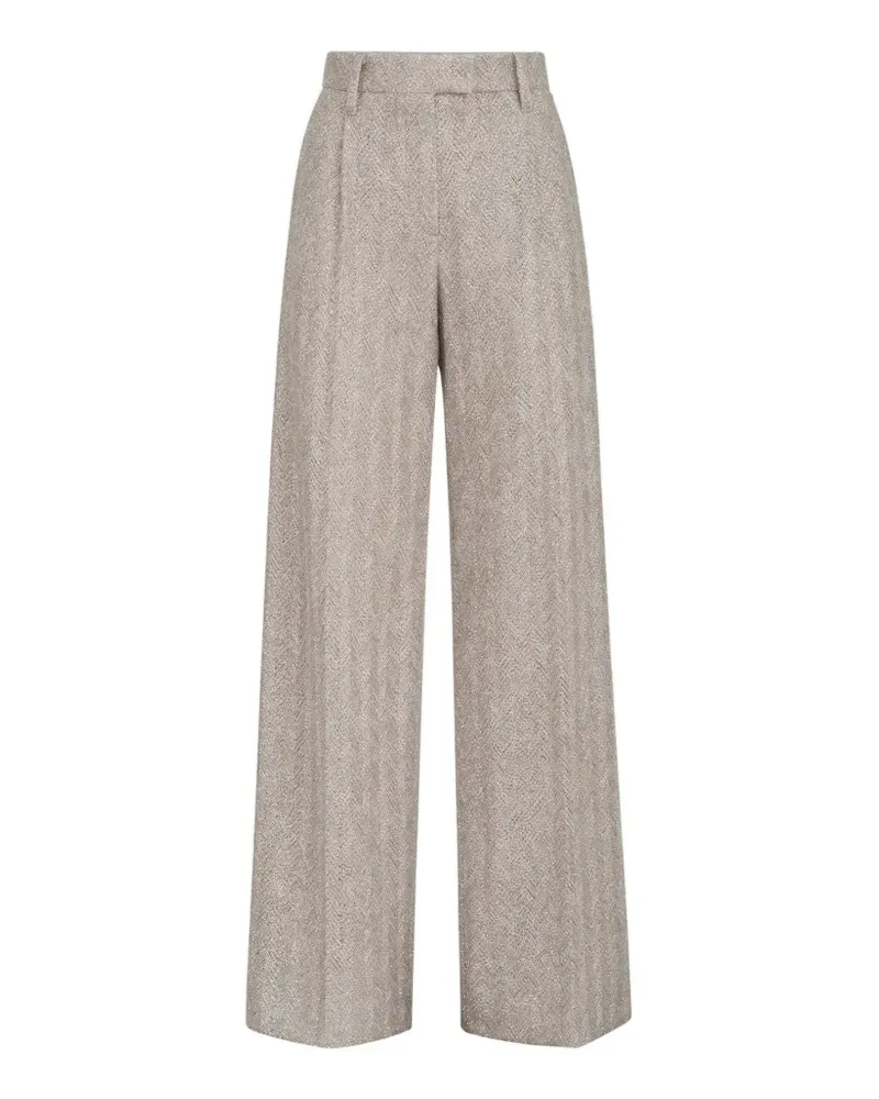 Brunello Cucinelli Faltenhose mit Chevron-Stickerei aus funkelndem Mohär und Wolle - Nude Nude