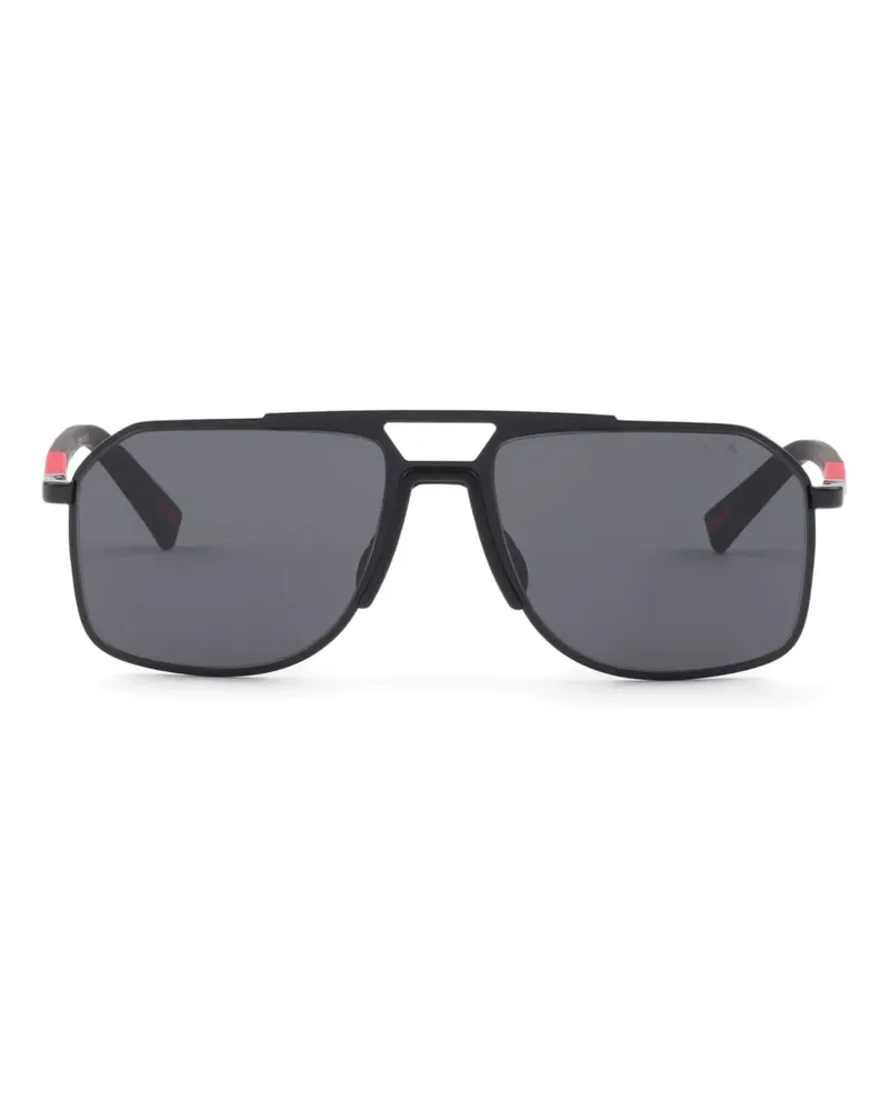 Prada Eckige Linea Rossa Sonnenbrille - Schwarz Schwarz
