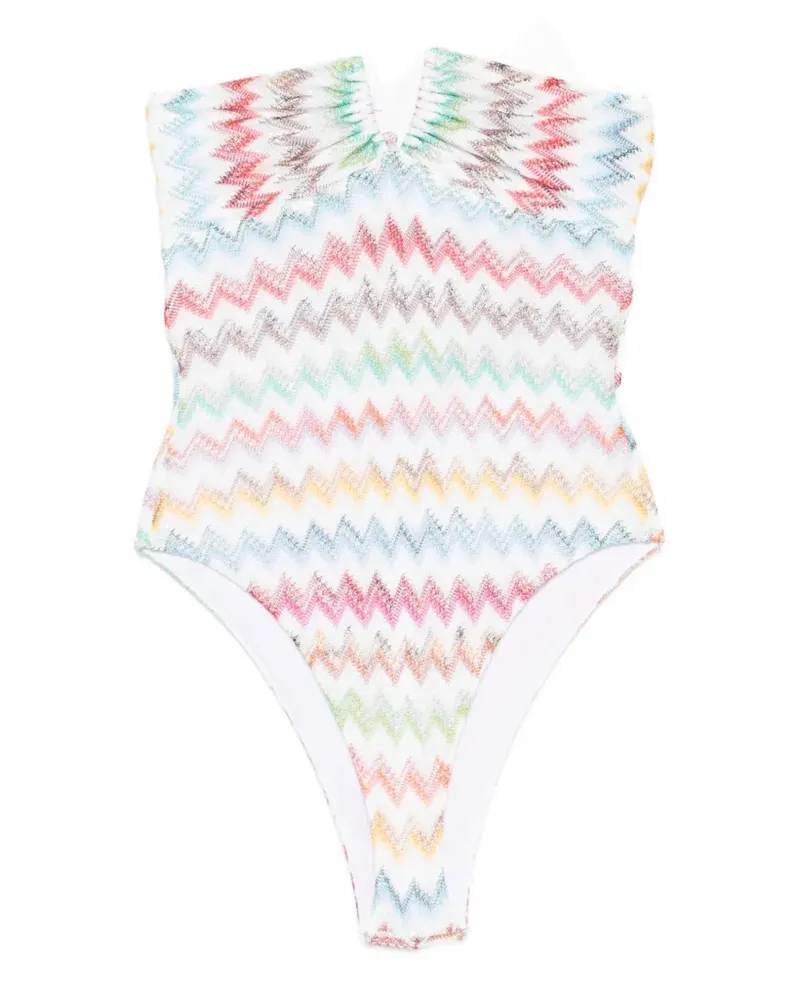 Missoni zigzag-knit halterneck swimsuit - Weiß Weiß