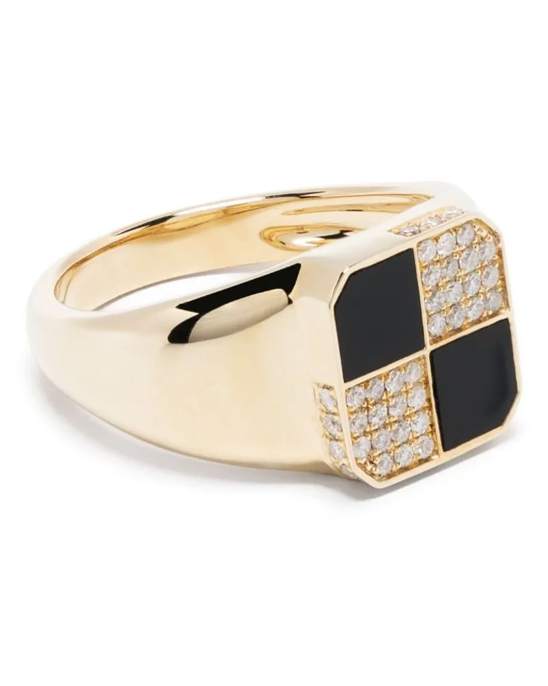 Yvonne Léon 9kt Mini Damier Gelbgold-Siegelring mit Diamanten Gold