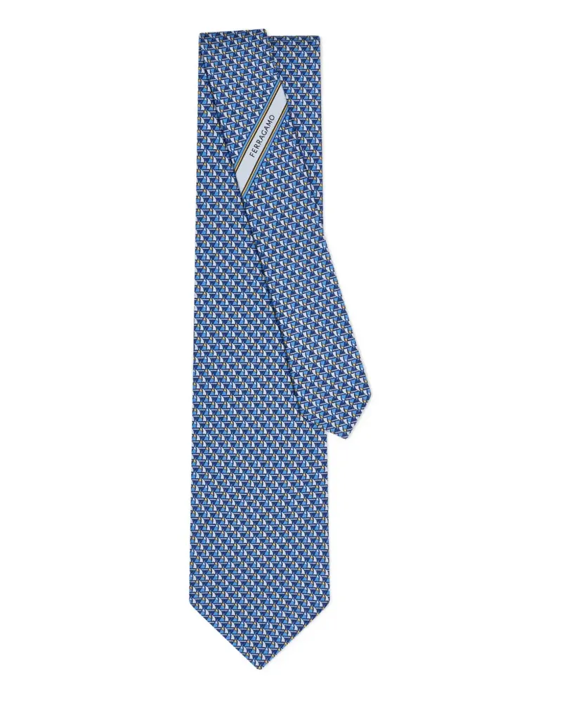 Ferragamo Seidenkrawatte mit Segelboot-Print - Blau Blau