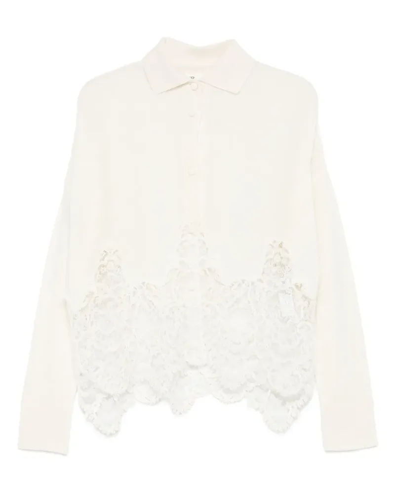 Ermanno Scervino Poloshirt-Cardigan mit Spitzenbesatz - Weiß Weiß