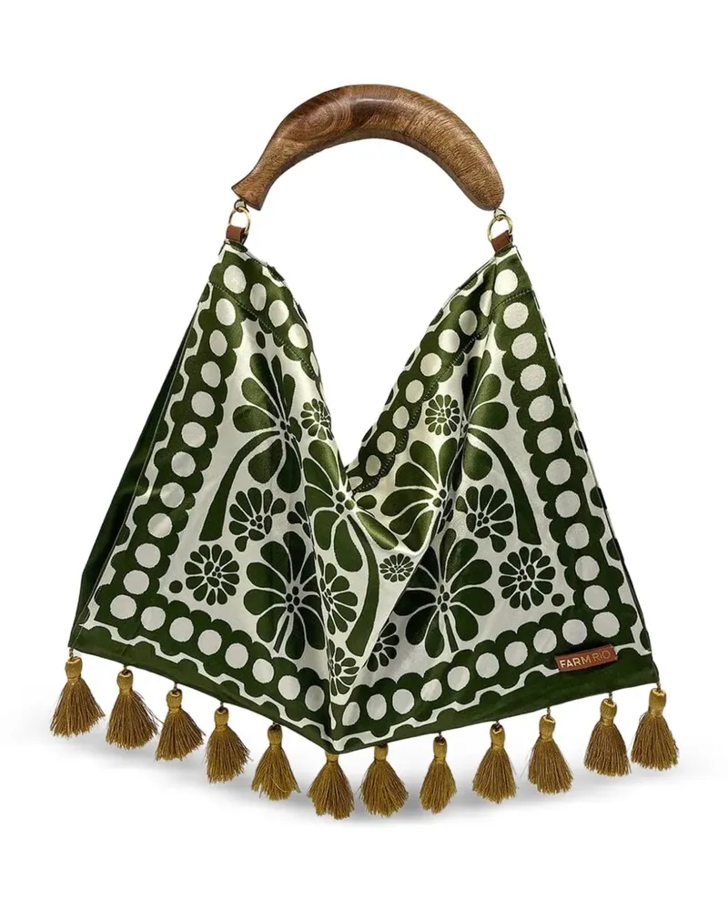 FARM Rio small jacquard-tassels floral-print tote bag - Grün Grün