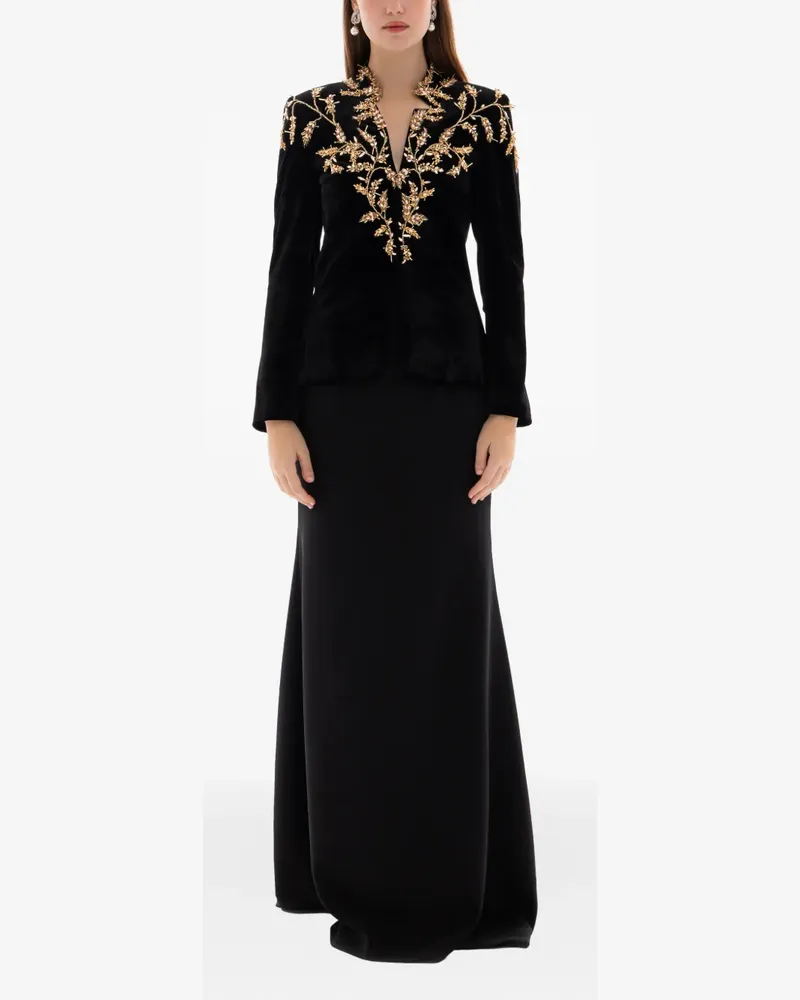 Dina Melwani embroidered velvet maxi dress - Schwarz Schwarz