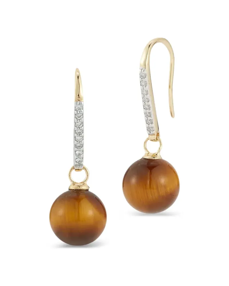 MATEO 14kt Gelbgoldohrringe mit Tigerauge mit Diamanten Gold