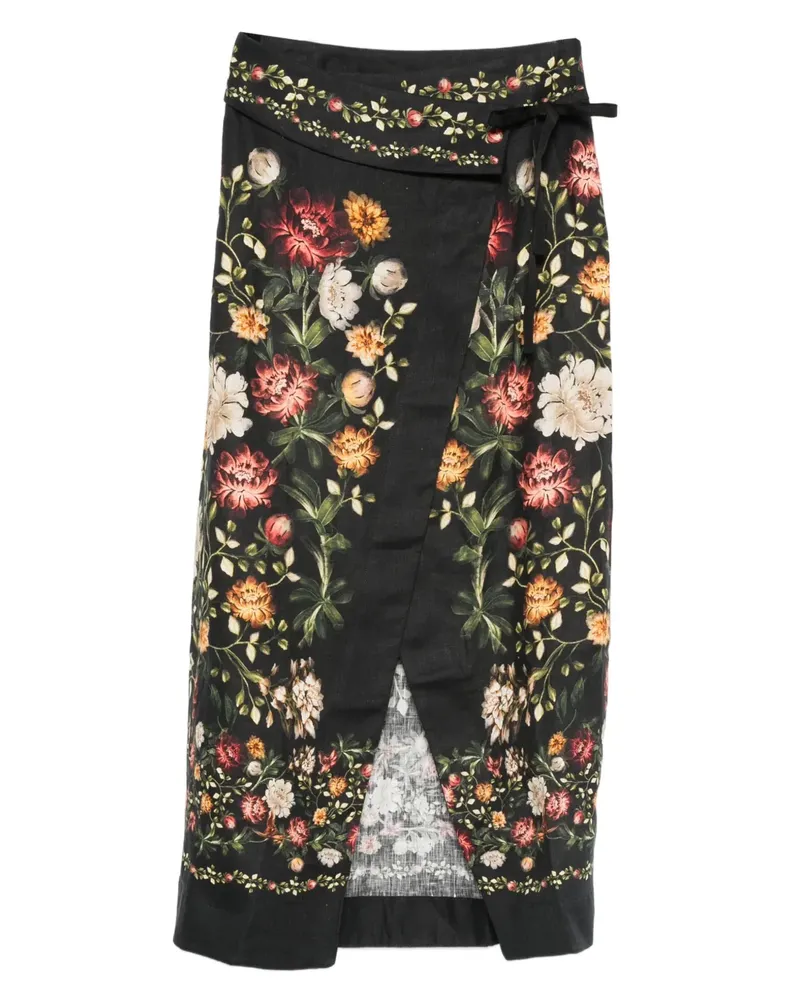 AGUA BENDITA Pareo Midirock mit Blumen - Schwarz Schwarz