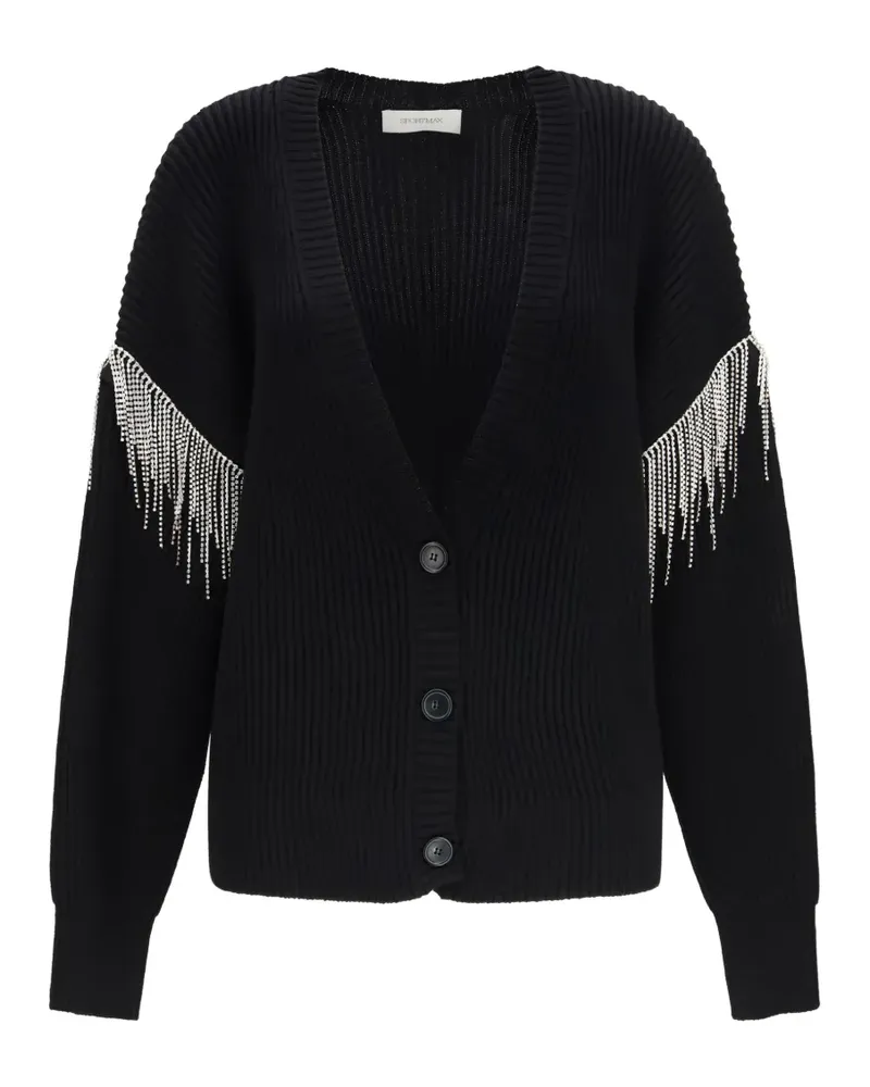 SPORTMAX oversized embellished ribbed-knit cardigan - Schwarz Schwarz