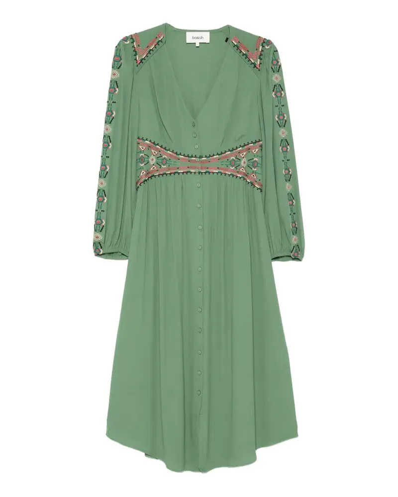 ba&sh Robe Tina embroidery buttoned midi dress - Grün Grün