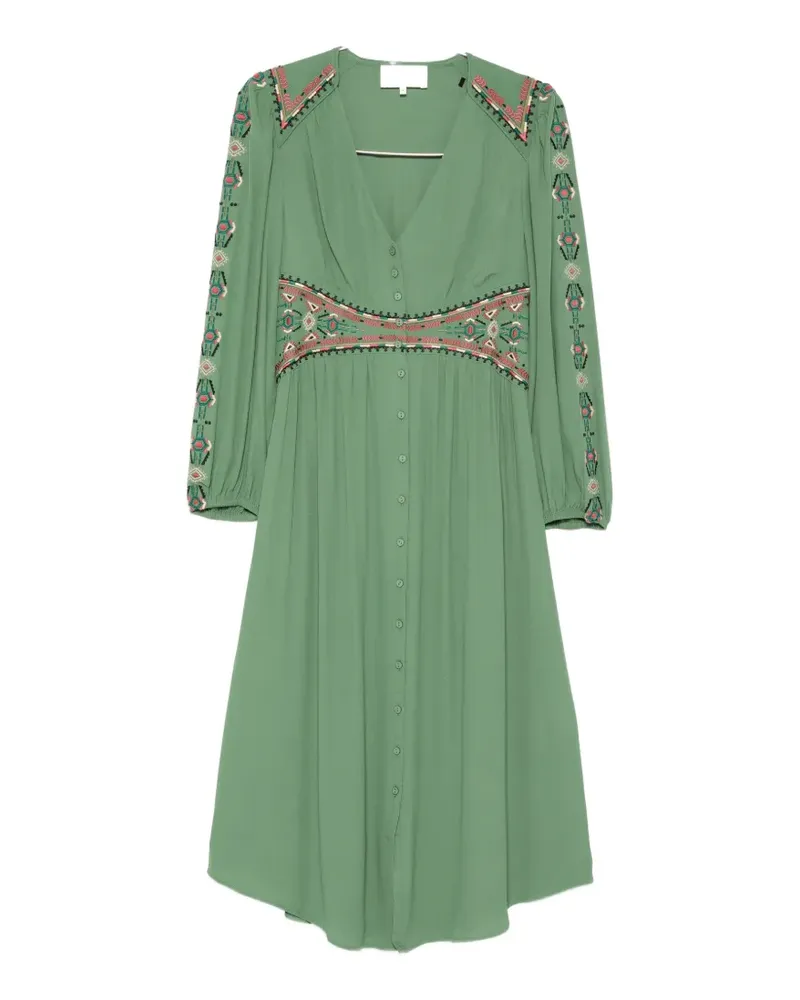 ba&sh Robe Tina embroidery buttoned midi dress - Grün Grün