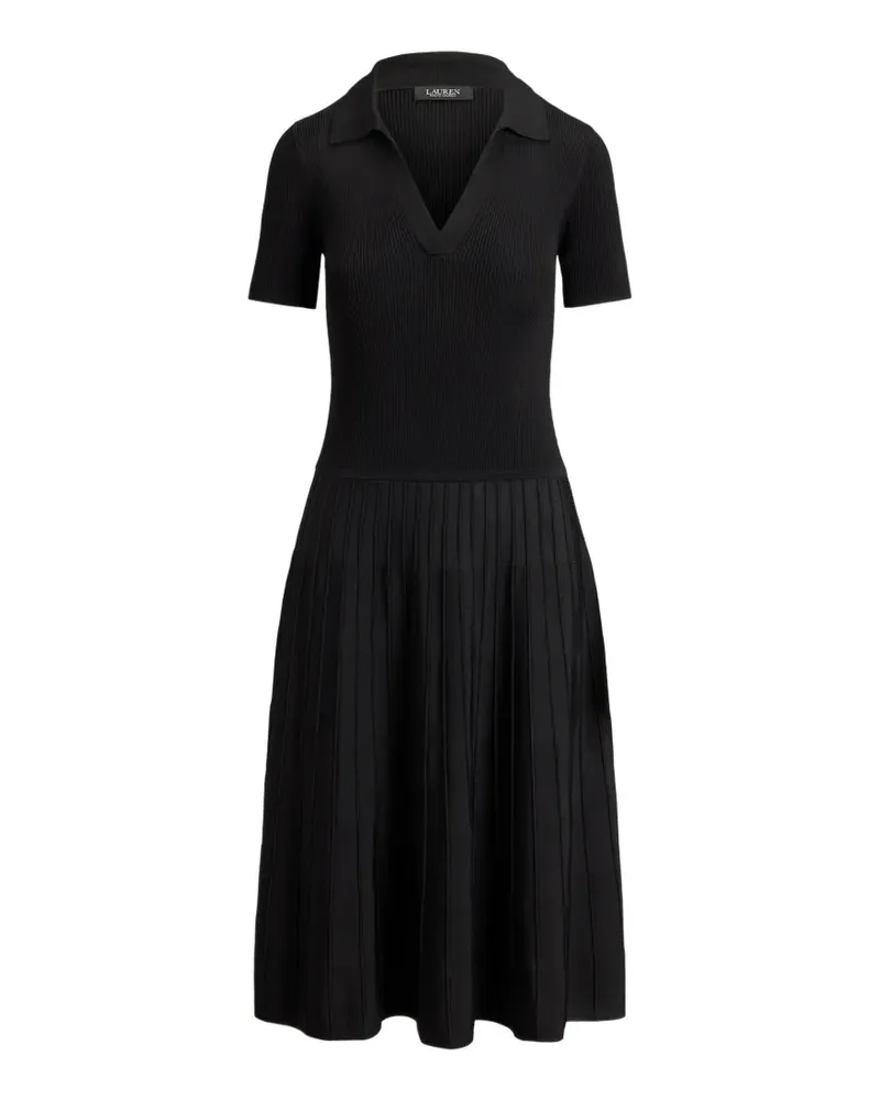 Ralph Lauren Kurzärmeliges Pullover-Midikleid aus Rippstrick - Schwarz Schwarz