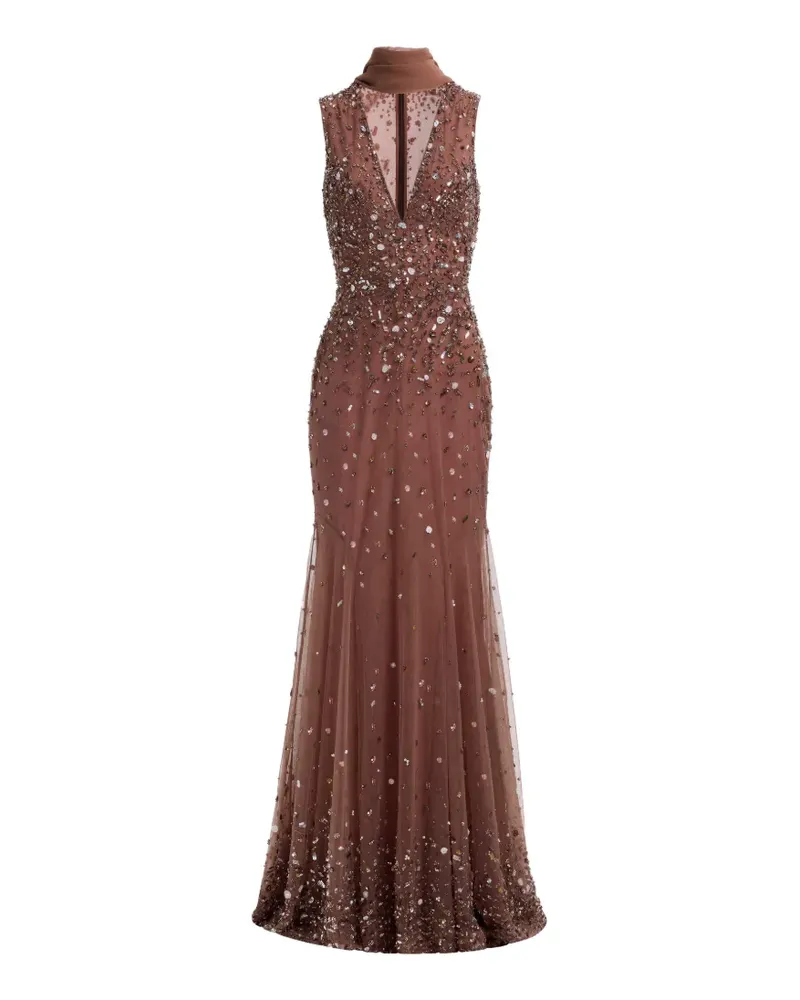 Elie Saab Maxikleid mit Cape-Stickerei - Braun Braun