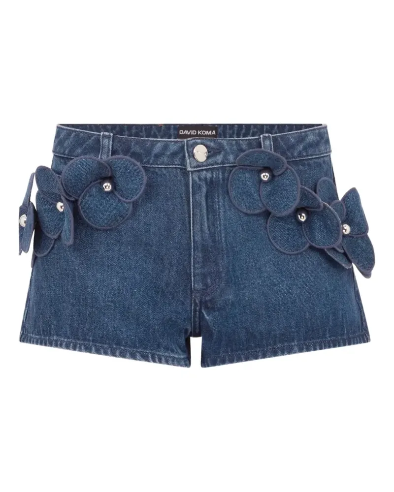 David Koma 3D Flower denim mini shorts - Blau Blau