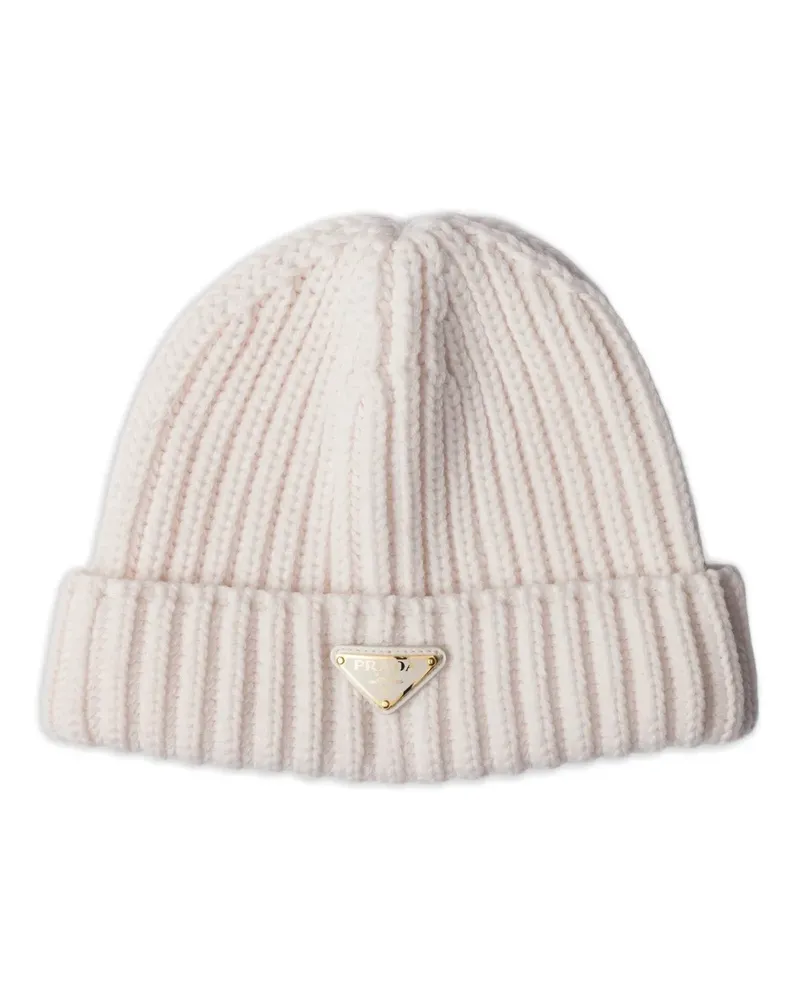 Prada Beanie mit Triangel-Logo - Nude Nude