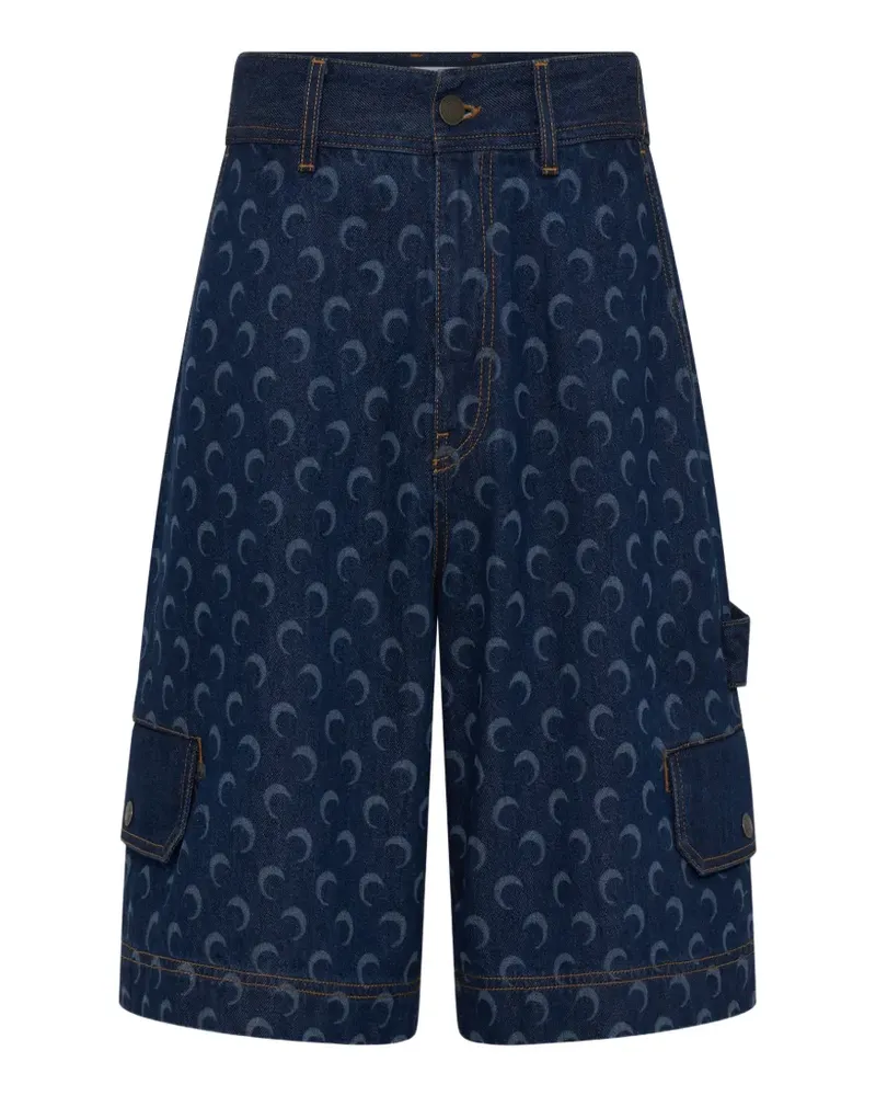 Marine Serre moon-print denim shorts - Blau Blau