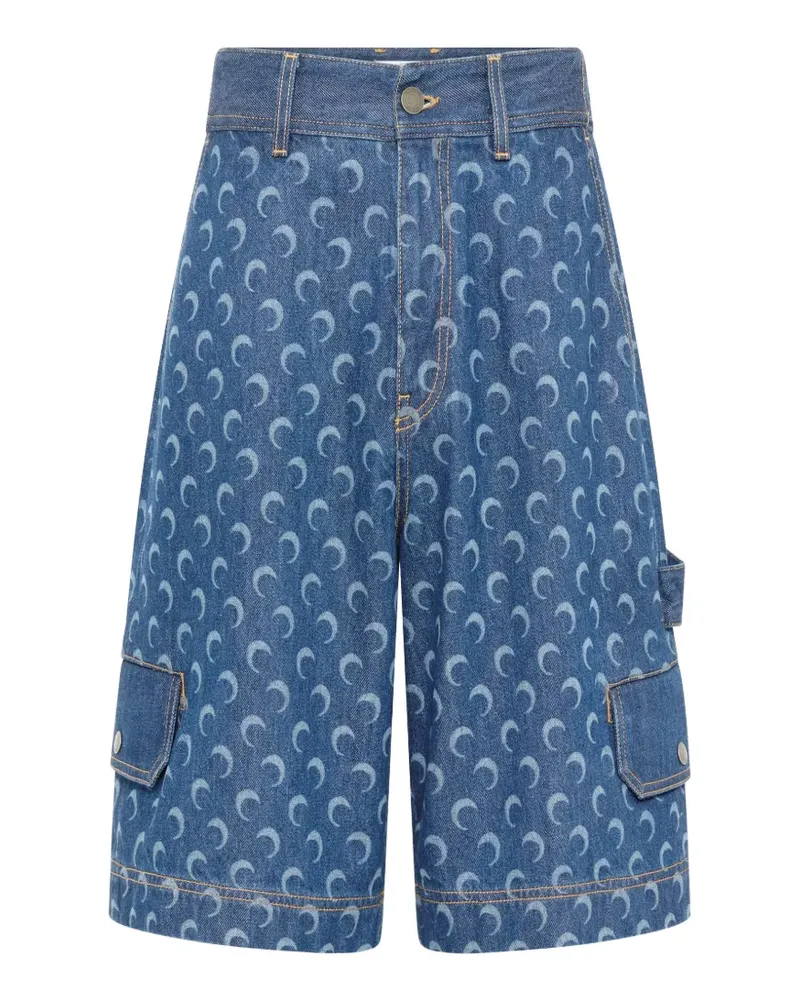Marine Serre moon-print denim shorts - Blau Blau