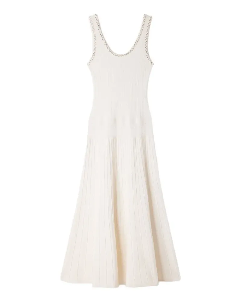 Sandro Gestricktes Kleid mit Perlen - Weiß Weiß